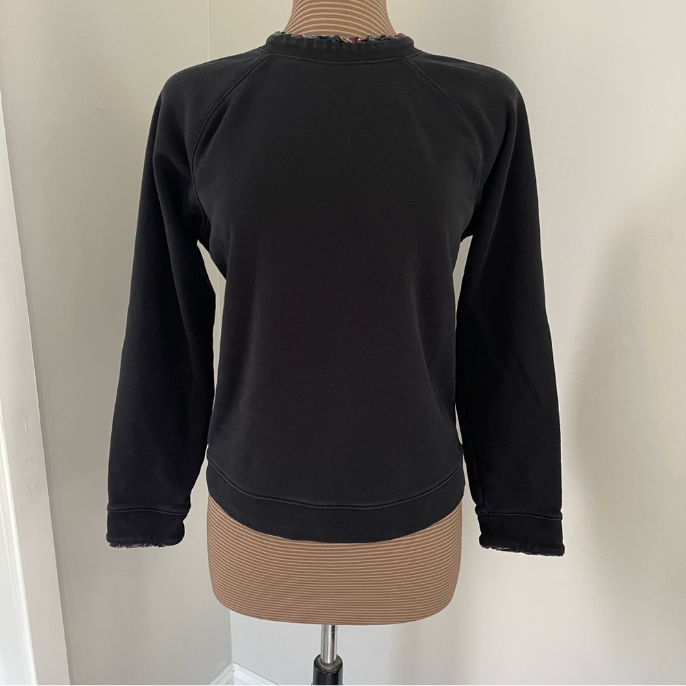 J Crew plaid trim black sweatshirt size L GUC